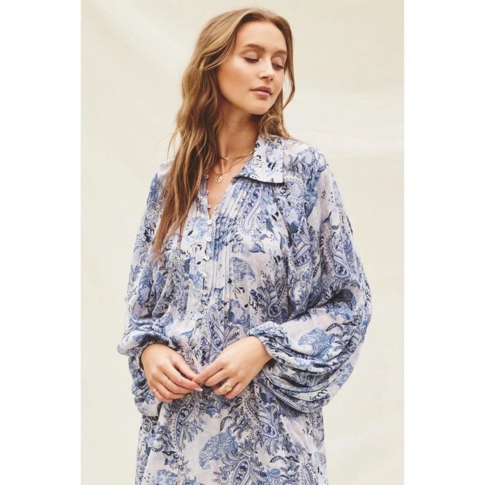 Aritzia Dress Forum Women Mini Cottagecore Dress Medium Blue Paisley Western - Picture 3 of 13
